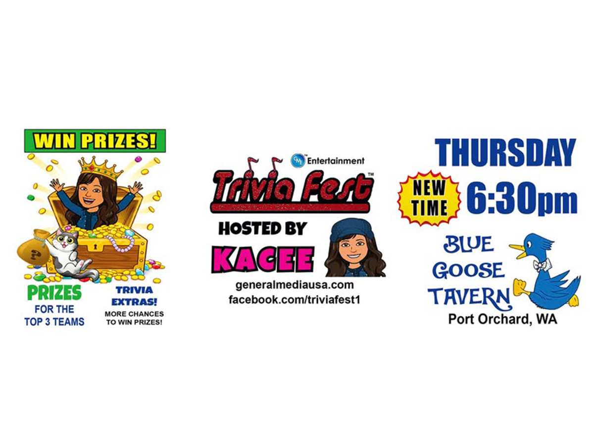 Trivia Fest event Thursday 6:30 PM, prizes available.