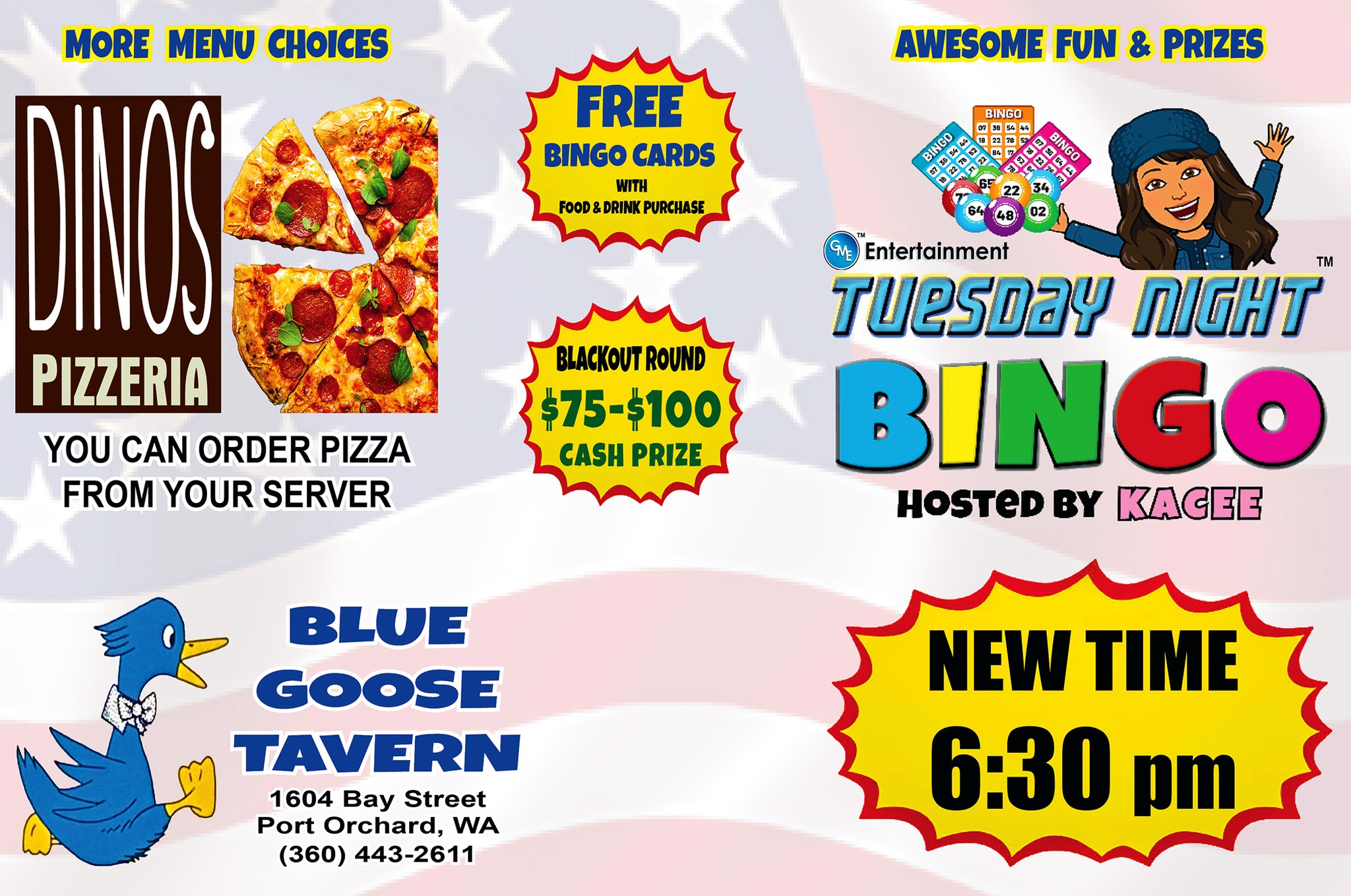 Pizza and bingo night at Blue Goose Tavern.